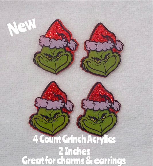 New 4 Piece Grinch 2 inch Acrylic Flatbacks