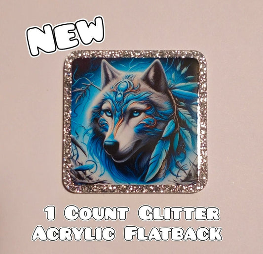 Glitter Acrylic Flatback- Acrylic Planer Resin Charm- Wolf