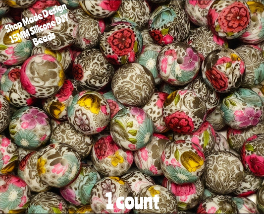 New 1 Count DIY Silicone Beads 15mm printed sassy flowers beadable accessories