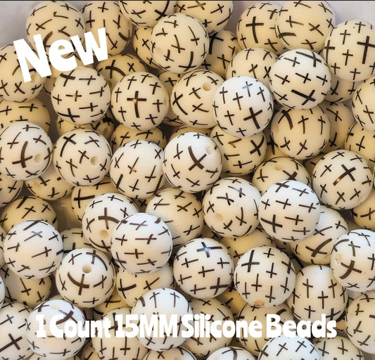 New 1 Count 15mm printed Cross silicone beads 2 color options