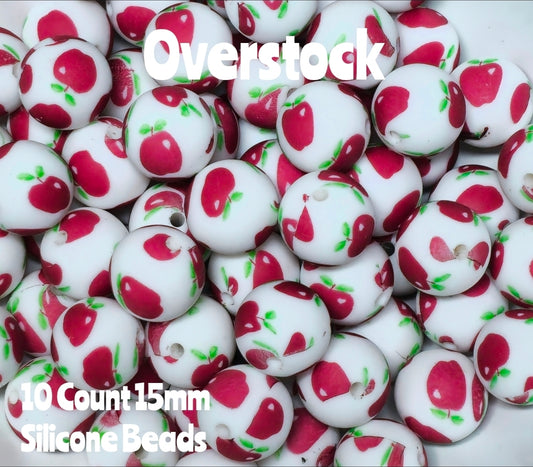 10 Count DIY 15MM Silicone Printed Beads Bead Supplies Apples Makes them around .20 cents each