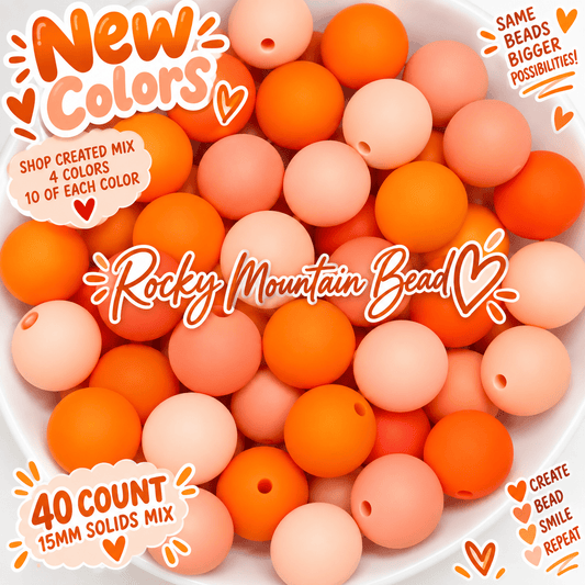 New peach orange tones 15 mm silicone solid bead mix- 40 count