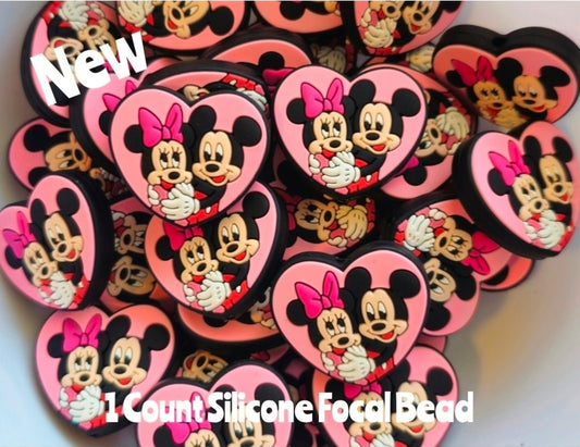 New 1 Count Focal Bead Mickey & Minnie Heart