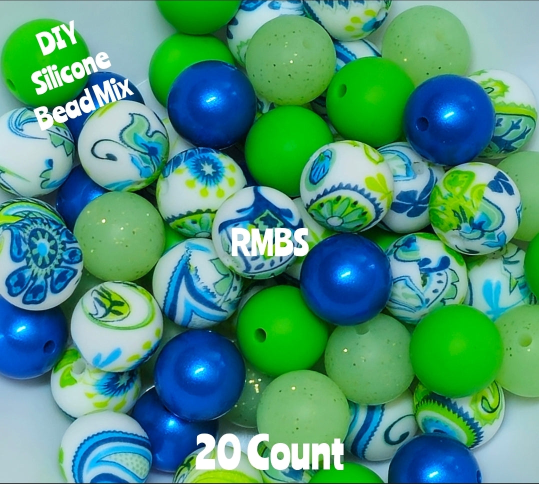 New Green Blue Paisley Bead Mix DIY Beads 20 Count. Craft Supplies