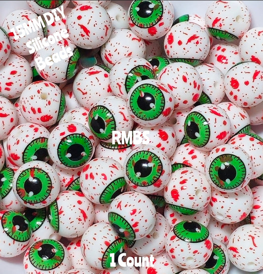New 1 Count 15mm Printed Beads Halloween EYE BALL Blood Splatter Beads Craft Supplies