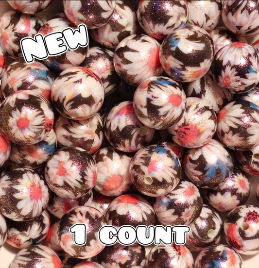 New 1 Count 15mm printed silicone beads Opal Daisy's