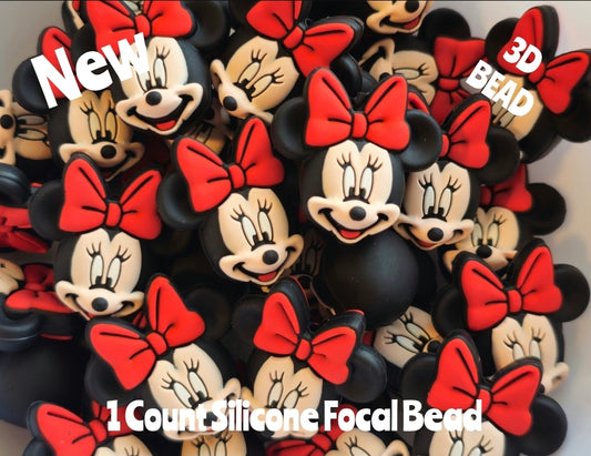 New 3D Silicone Minnie Mouse Focal Beads 1 Count DIY Bead Supplies