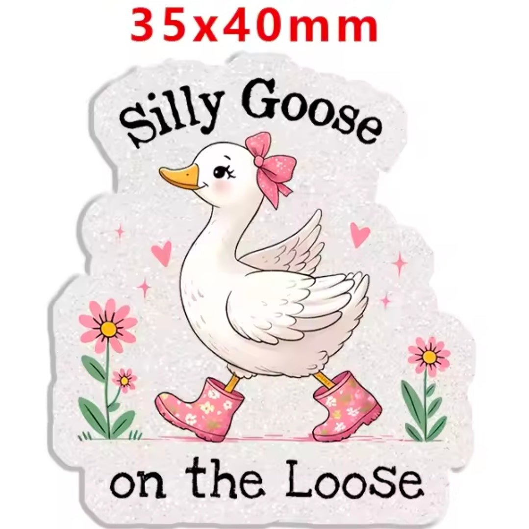 Glitter Acrylic Flatback- Acrylic Planer Resin Charm Silly goose on the loose