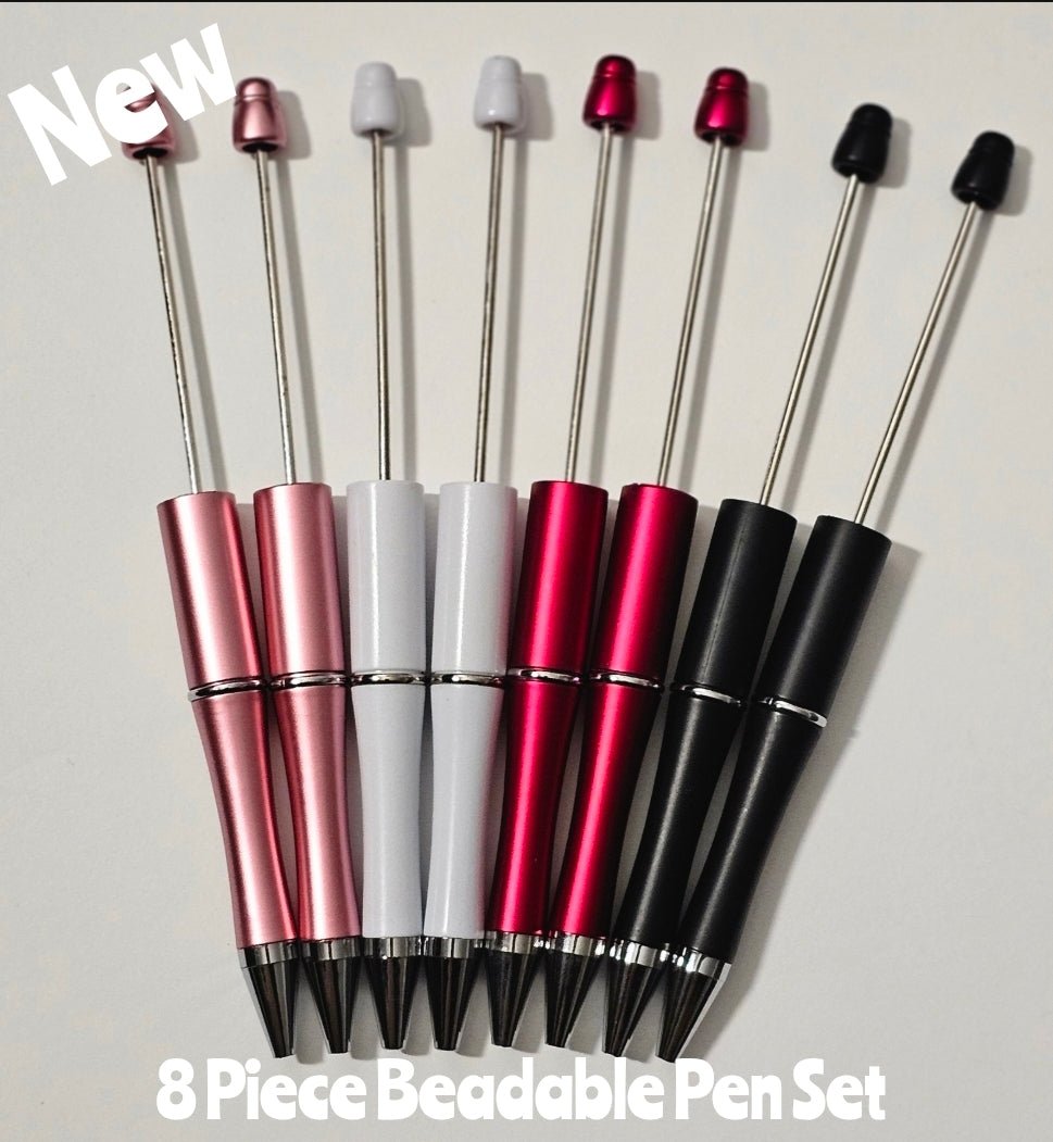 New 8 Count Plastic Beadable Pen DIY Beadable Craft Supplies