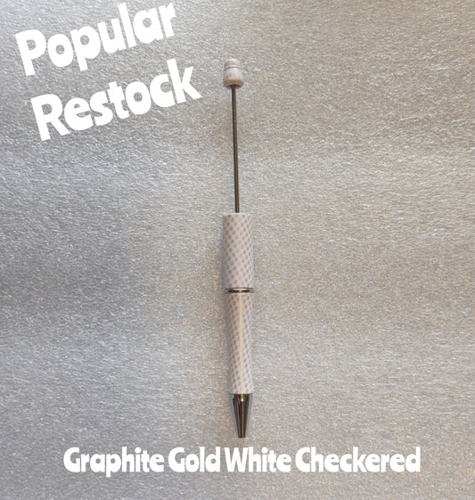 New Restock 1 Count Beadable Pen Blanks White Gold Graphite Checkered Popular