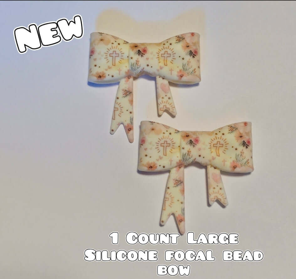 1 Count Large Silicone Printed Bow Focal Beads. Bow beadable accessories