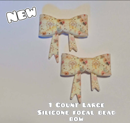 1 Count Large Silicone Printed Bow Focal Beads. Bow beadable accessories