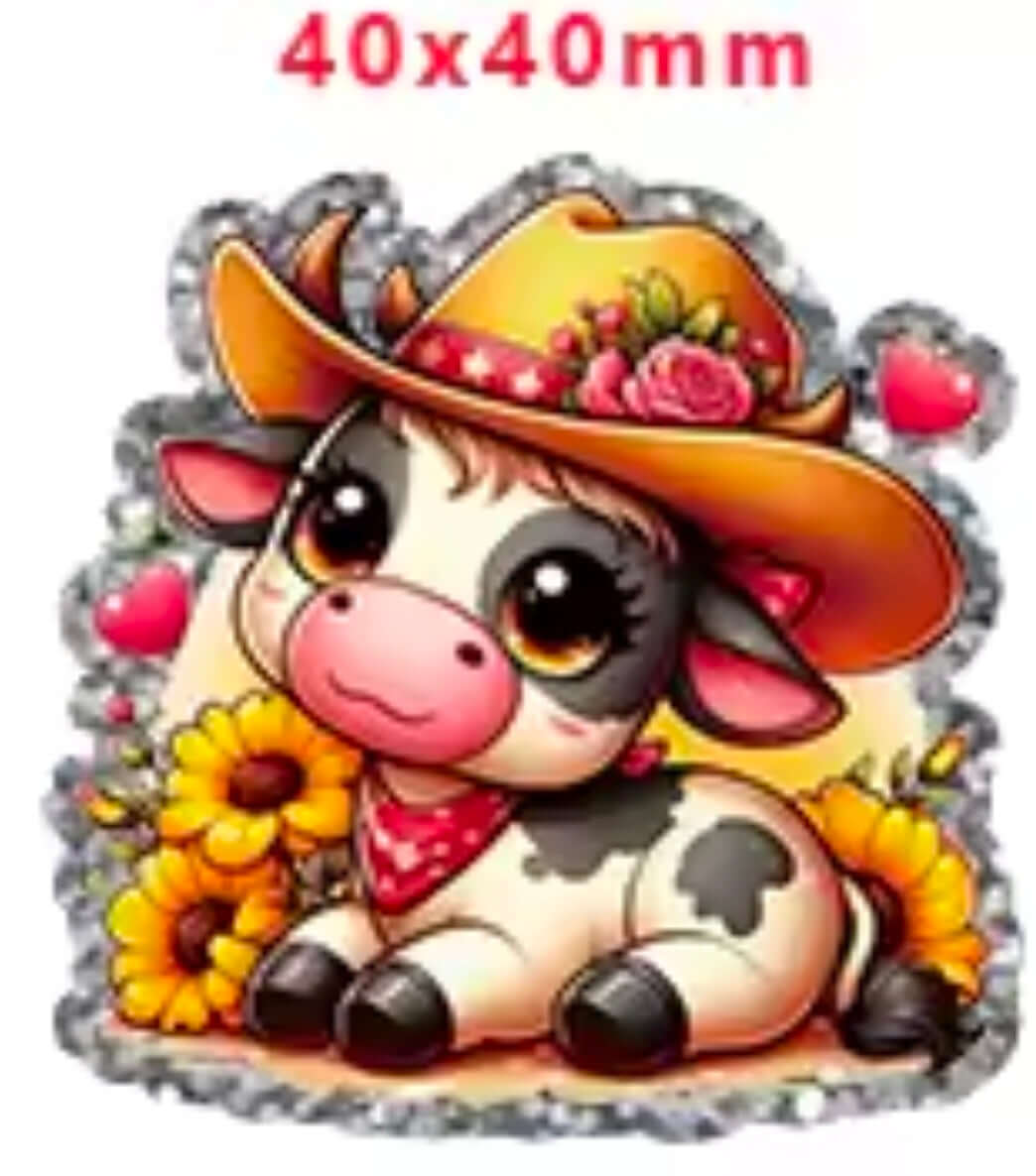 New 1 Count Glitter Acrylic Flatback PLANAR Resin Acrylic Patch- Cow