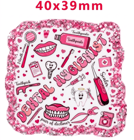 Glitter Acrylic Flatback- Acrylic Planer Resin Charm- Dental Hygienest
