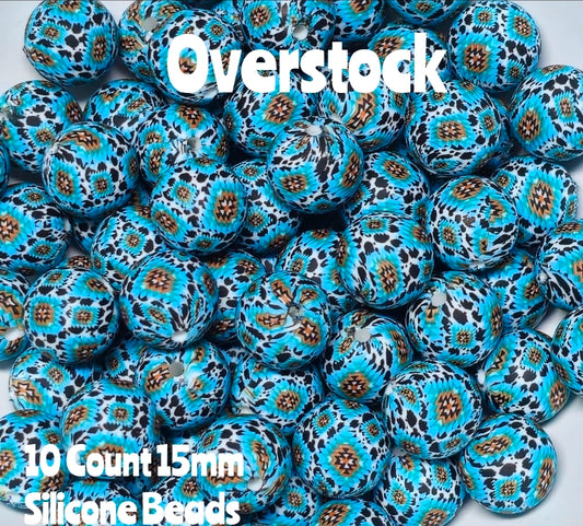 10 Count DIY 15MM Silicone Printed Beads Bead Supplies Cow Blues Makes them around .20 cents each