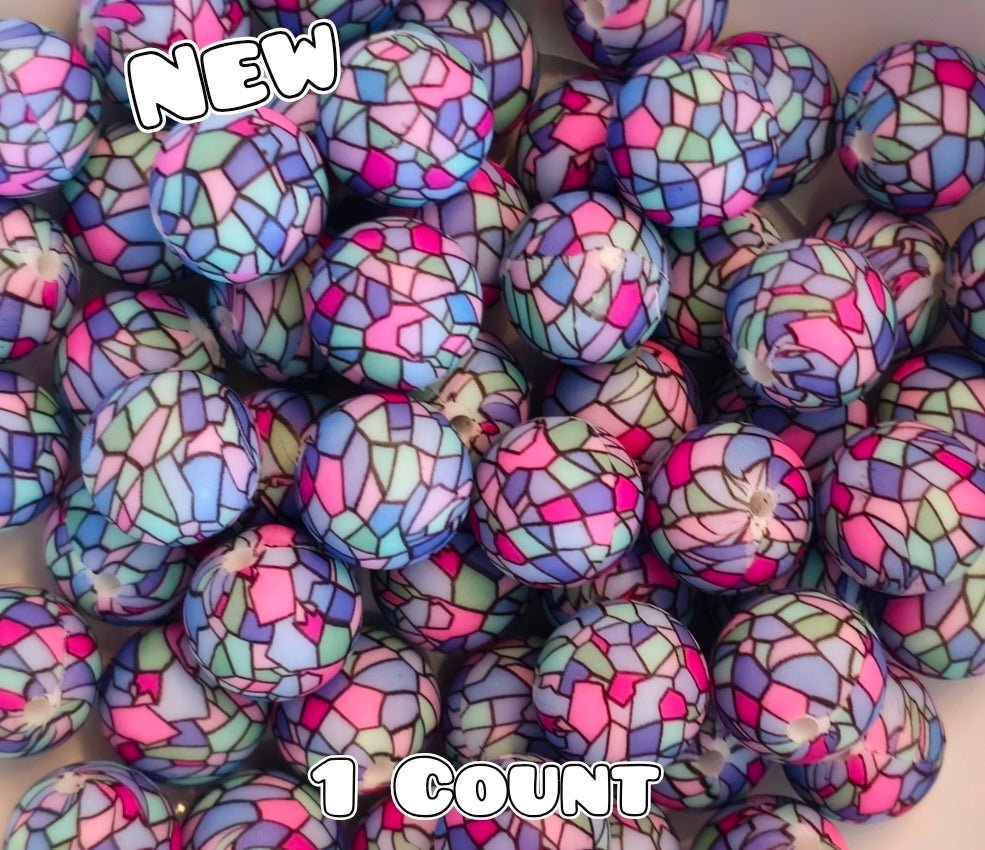 New 1 Count DIY Silicone Beads 15mm printed Painted Glass