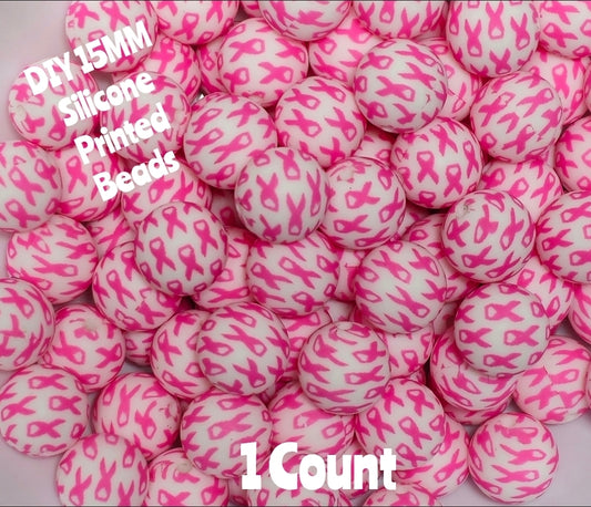 New 1 Count 15mm Printed Cancer Ribbons Breast Cancer DIY beads
