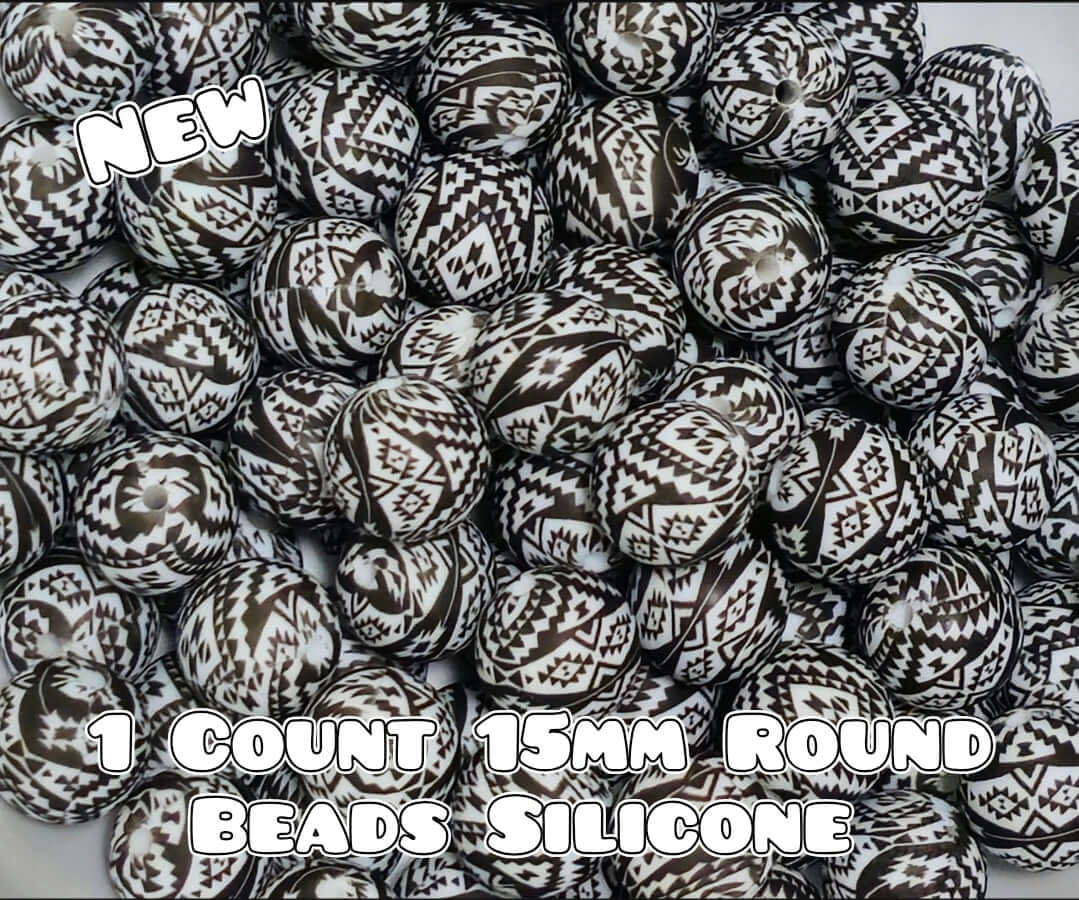 Nuevas cuentas de silicona impresas de 15 mm, 1 unidad, AZTECA NEGRO