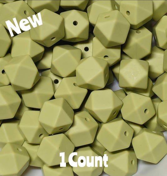 1 Count DIY Beads 14MM Solid linen green Hexagon Beads