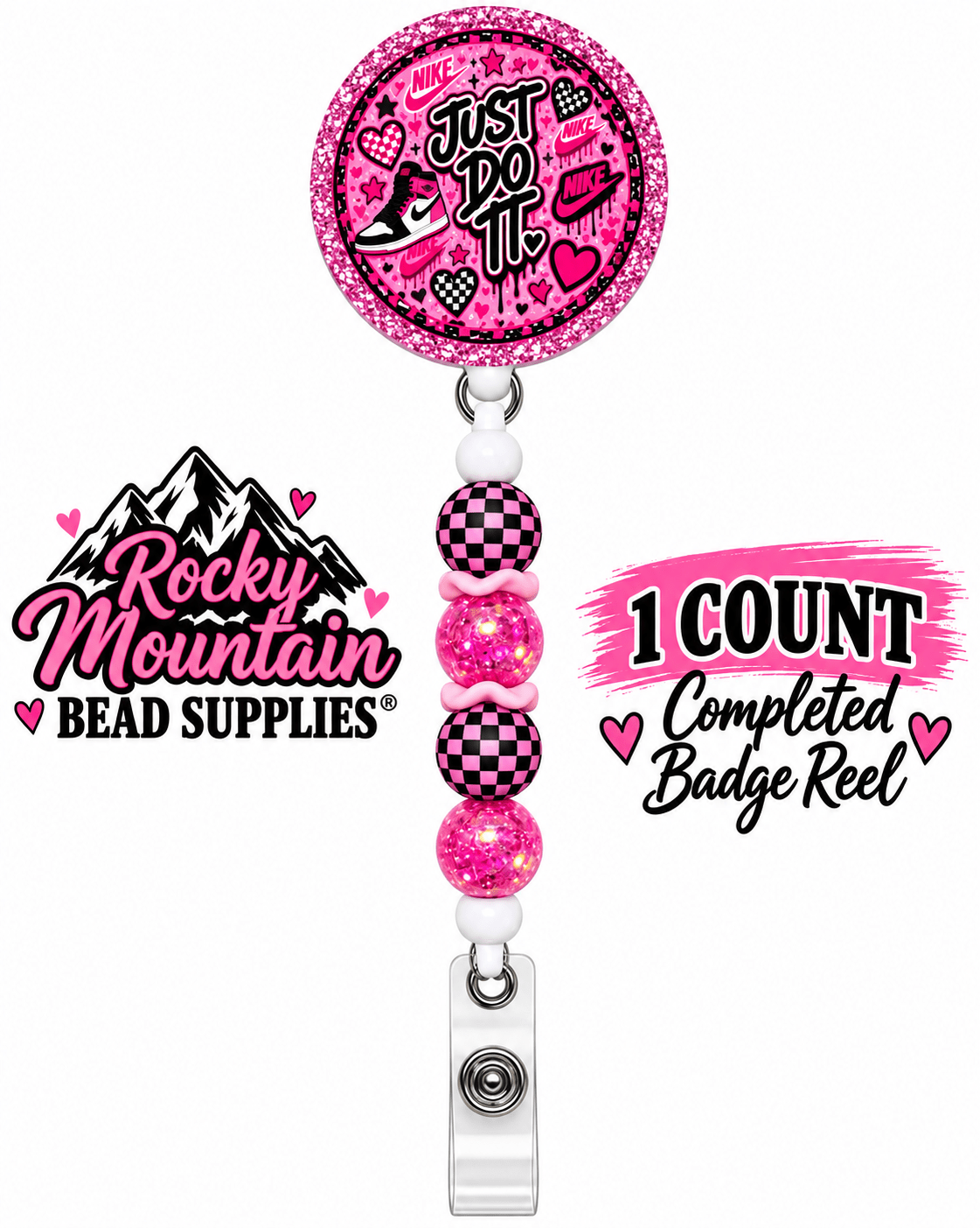 New 1 Count Completed Beadable Badge Reel Exclusive Design  Wholesale