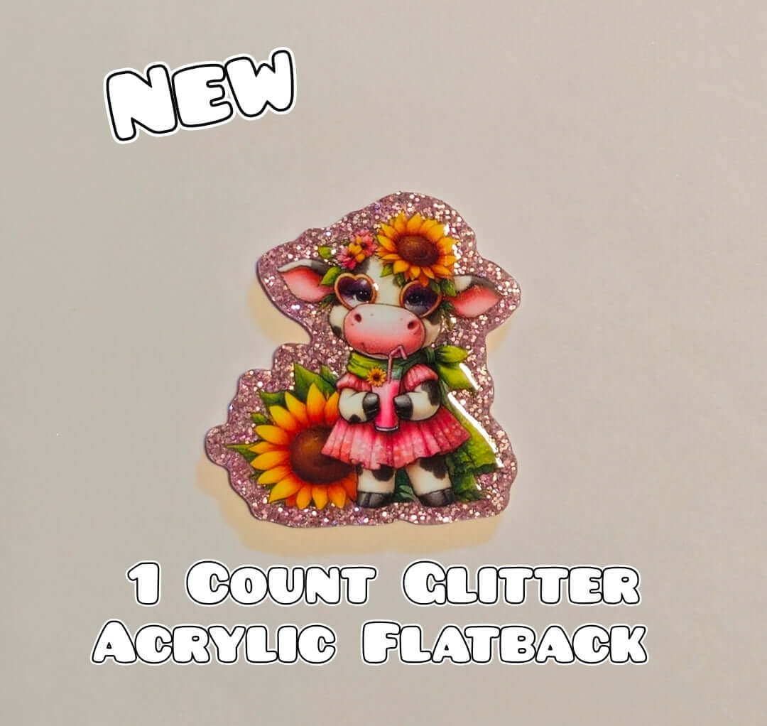 Glitter Acrylic Flatback- Acrylic Planer Resin Charm- Cow