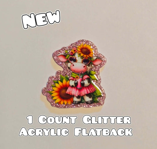 Glitter Acrylic Flatback- Acrylic Planer Resin Charm- Cow