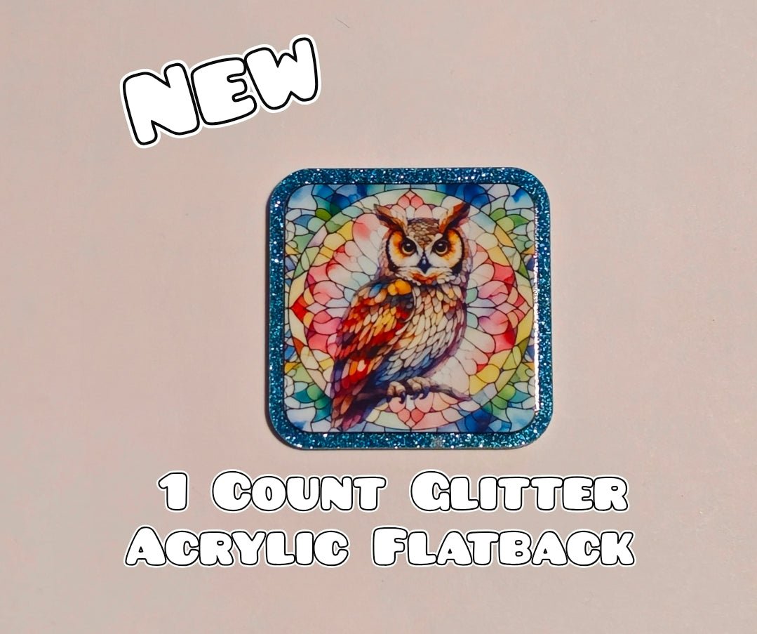 Glitter Acrylic Flatback- Acrylic Planer Resin Charm- Owl