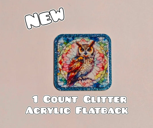 Glitter Acrylic Flatback- Acrylic Planer Resin Charm- Owl