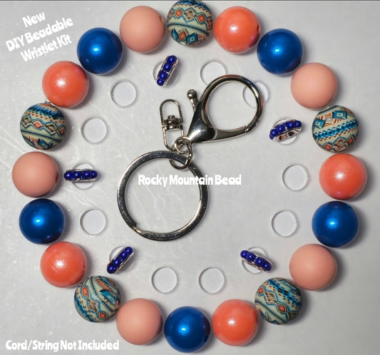 New 1 Count DIY Deluxe Beadable Wristlet Kit- Western Country Blue Aztec Beadable Accessories