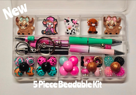 New Deluxe 5 Piece COW Beadable DIY Bead Kit Craft Kit