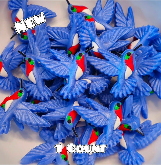 New 1 Count Focal Bead Blue Hummingbird 3D