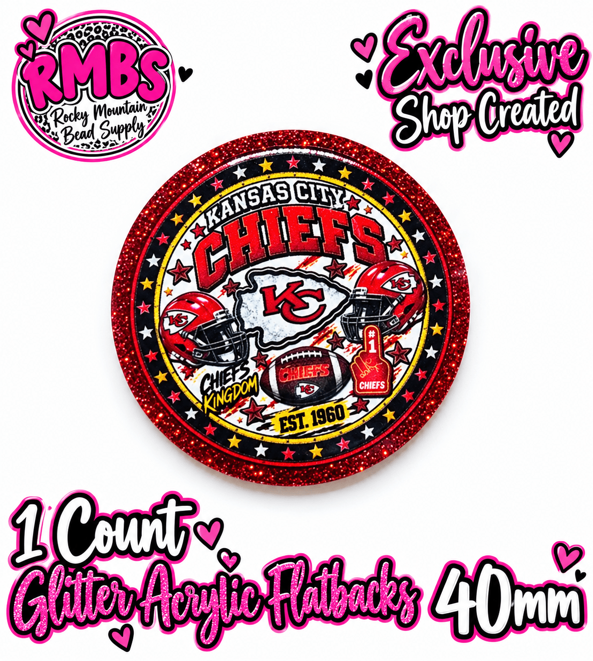 Exclusive 1 Count Custom Exclusive Glitter Acrylic Flatback 40mm CHEIFS