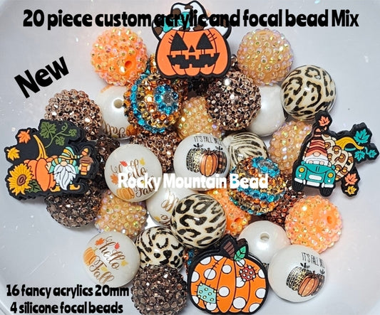20 Count DIY Acrylic Printed Rhinestone ACRYLICS Silicone Focal Bead Mix Fall Theme DIY Beadable Accessories