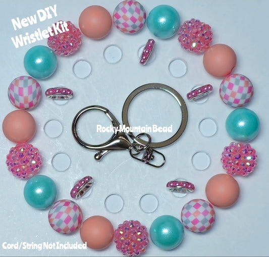 New 1 Count DIY Deluxe Beadable Wristlet Kit- Pastel Checkered Beads- Beadable Accessories