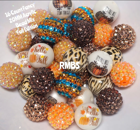 16 Count 20MM DIY Fancy Rhinestone Fall Mix Acrylic Beads Craft Supplies