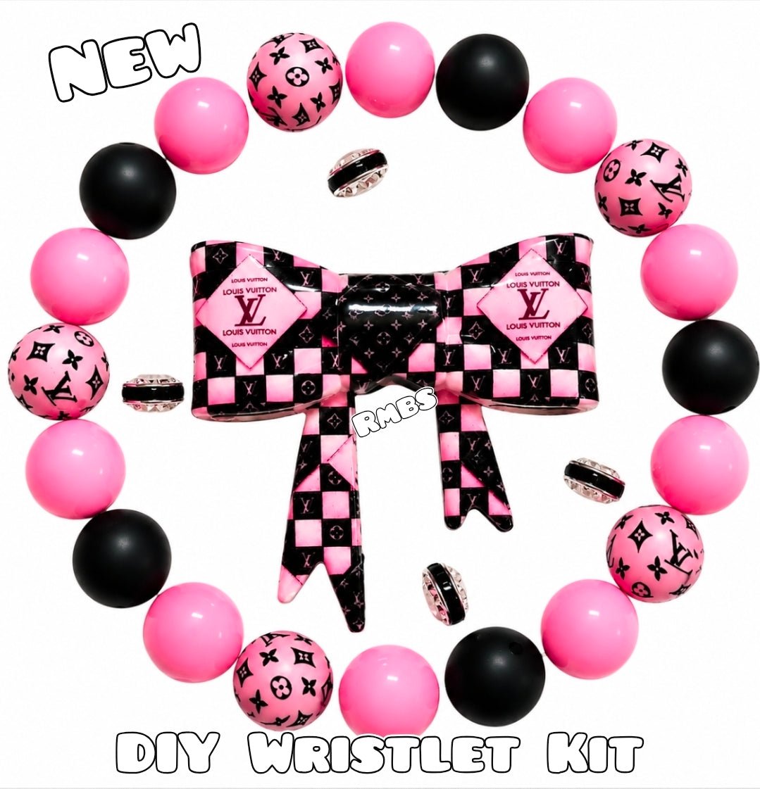 New 1 Count DIY Deluxe Beadable Wristlet Kit Luxury LV PINK