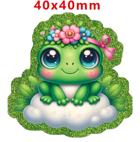 New 1 Count Glitter Acrylic Flatback PLANAR Resin Acrylic Patch- Frog