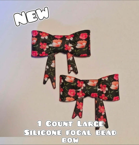 1 Count Large Silicone Printed Bow Focal Beads. Bow beadable accessories