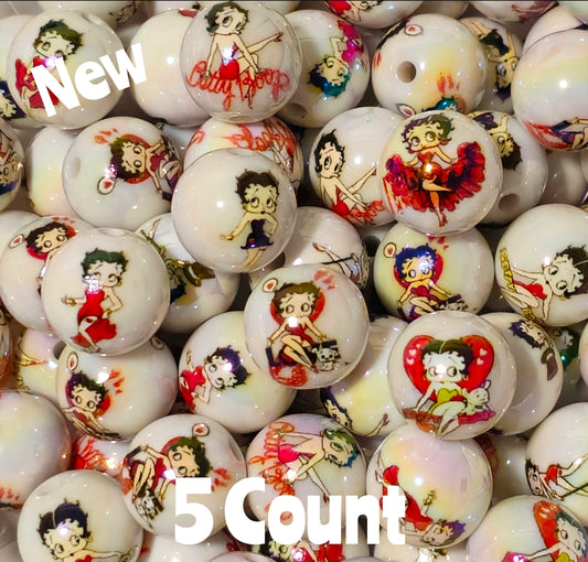 NEW Betty Boop 5 Count 16MM DIY Acrylic Beads Craft Supplies