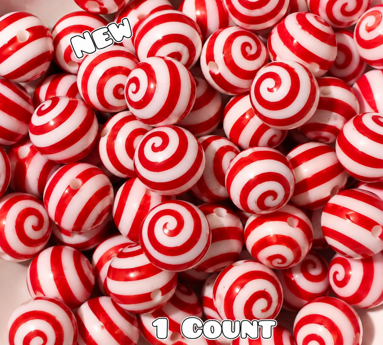 New 1 Count DIY Silicone Beads 15mm printed Red Swirl