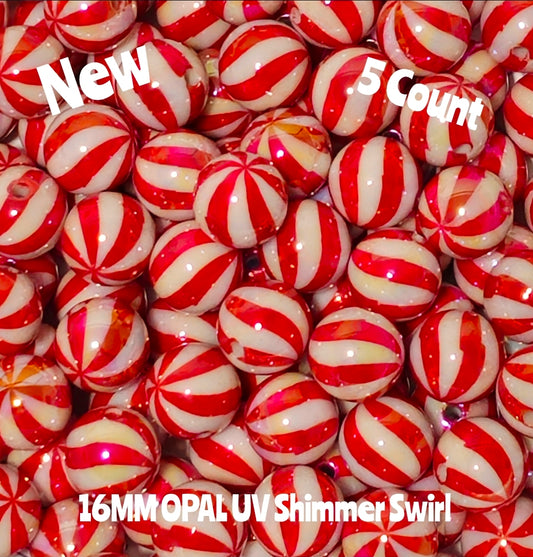 New 5 Count 16MM DIY Acrylic Beads Character Red Swirl Craft Supplies
