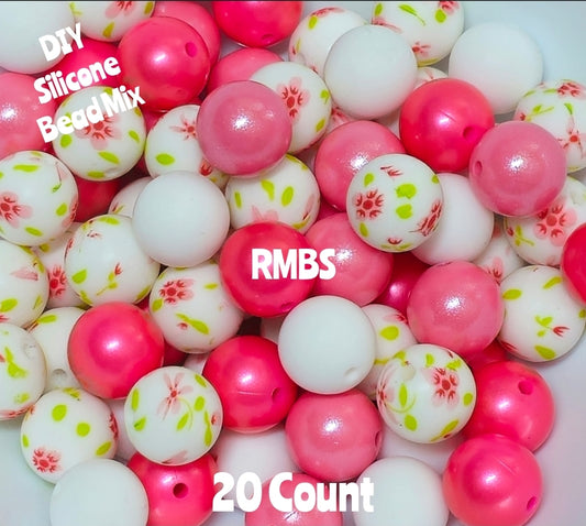 New pink Floral Bead Mix DIY Beads 20 Count. Craft Supplies