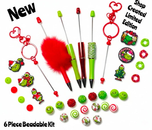 New December MONTHLY Kit Deal New 6 Piece Grinch Beadable DIY Bead Kit Craft Kit