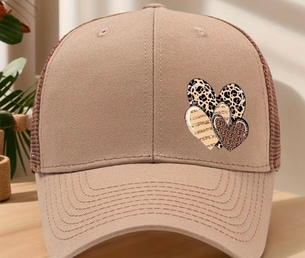 Womens Lepord Heart Tan Hat Baseball Cap