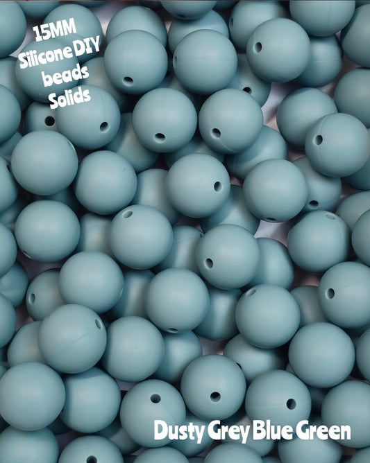 15mm DIY Silicone Solids 1 Count Dusty Grey Blue Green
