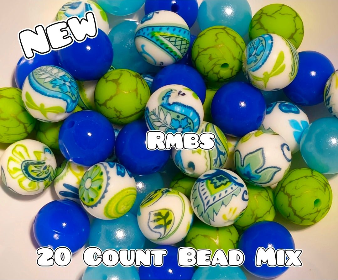20 Count Silicone Bead Mix Blue Green Paisley DRAGON FLY