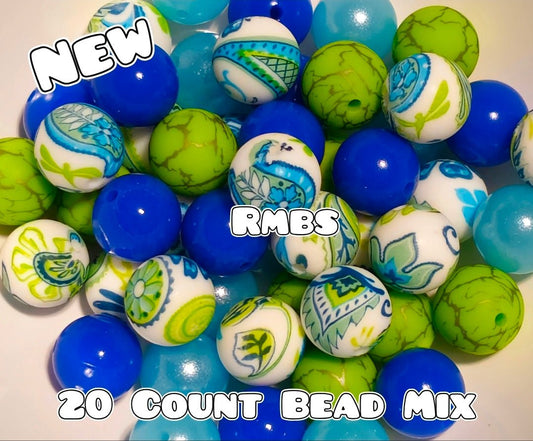 20 Count Silicone Bead Mix Blue Green Paisley DRAGON FLY