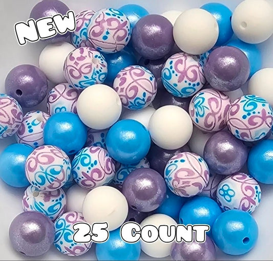 25 Count Silicone Bead Mix Opals Purple Blue Paisley