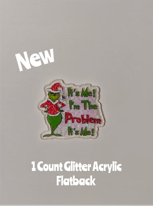 New 1 Count Glitter Acrylic Confetti Shaker Flatback Grinch