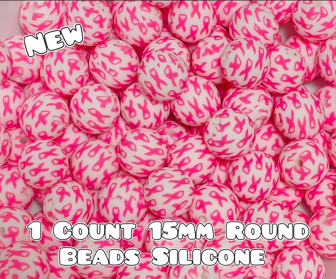 Nuevo paquete de 1 perla de silicona estampada de 15 mm CÁNCER DE MAMA